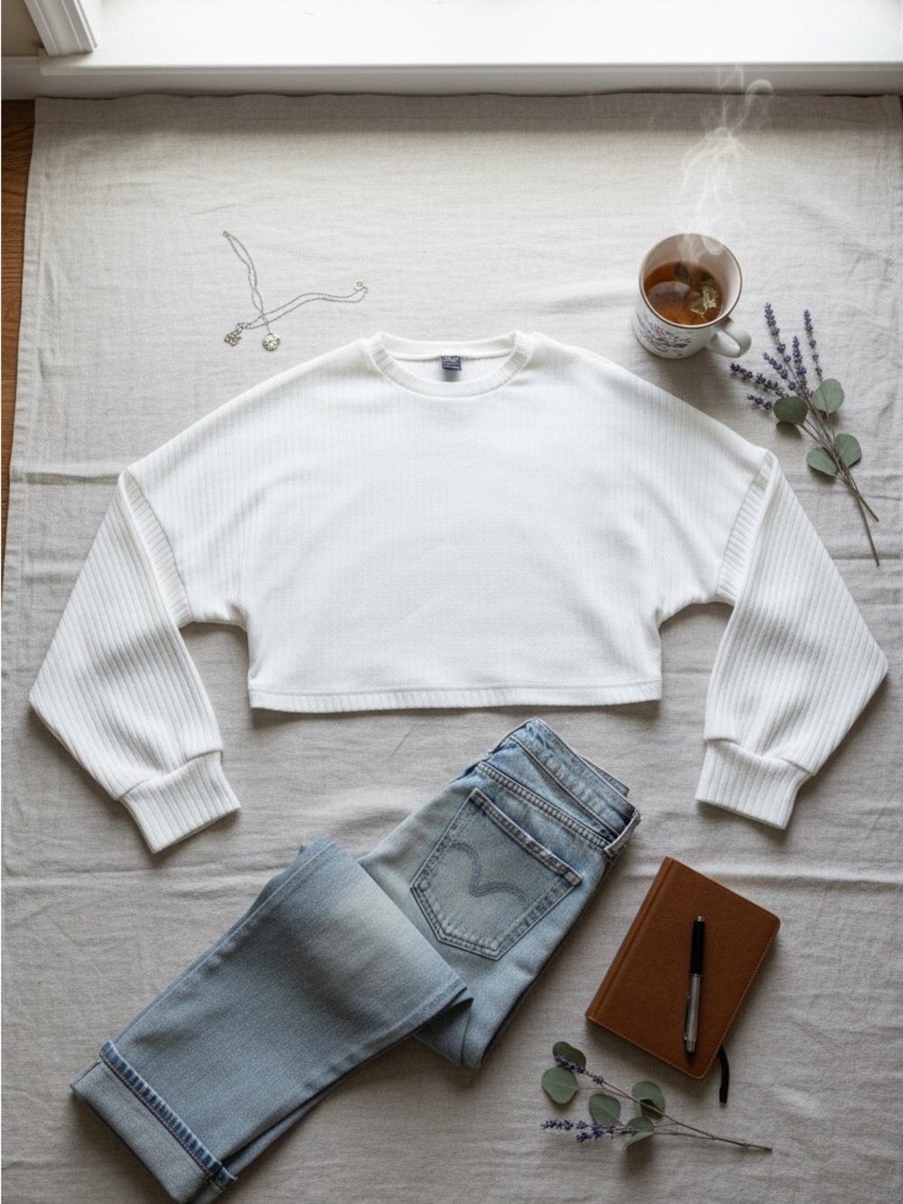 SHEIN White Ribbed Cropped Knit Top